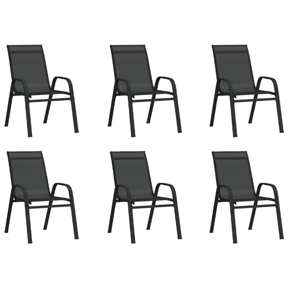 Vidaxl Stohovateľné záhradné stoličky 6 ks čierne textilénová látka